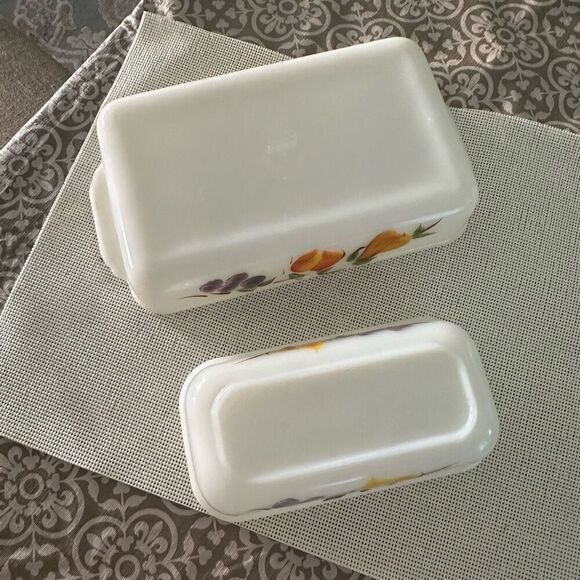 Anchor Hocking FIRE KING 2 pc Loaf Pan & Rectangular Peach Blossom Dish Vintage - Picture 5 of 9